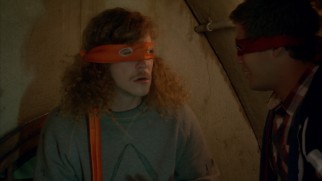 Trapped in the sewer, the guys channel their inner Teenage Mutant Ninja Turtles, complete with colored ties for their masks.