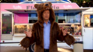 "Double Dare" host Marc Summers tapes an "Unwrapped" segment in a bear coat in the show's apex of early '90s cultural references.