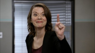 Maribeth Monroe tries not to crack up in the outtakes reel.