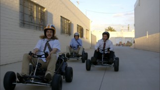 In "Timechair", the guys steal go-karts to claim a free massage chair.
