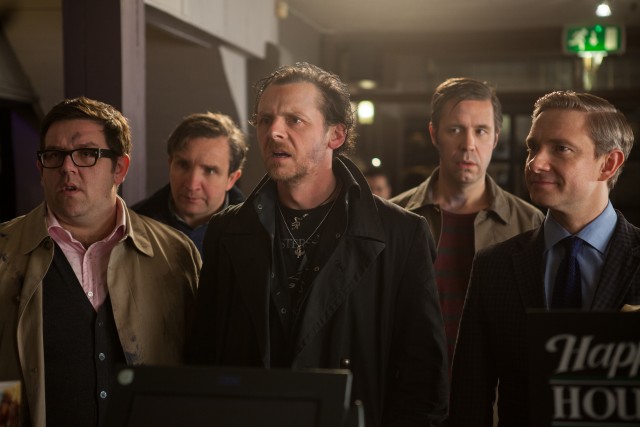 Old friends (Nick Frost, Eddie Marsan, Simon Pegg, Paddy Considine, and Martin Freeman reunite for an epic pub crawl recreation in "The World's End."