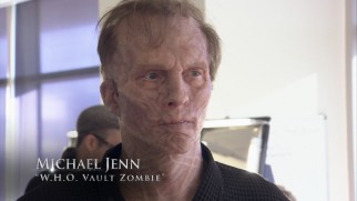 Well-behaved between takes, this zombie (Michael Jenn) is ready for his close-up.
