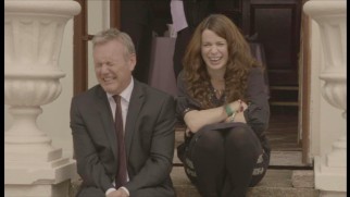 Anthony Head and Eve Myles have a laugh in the DVD's bloopers reel.