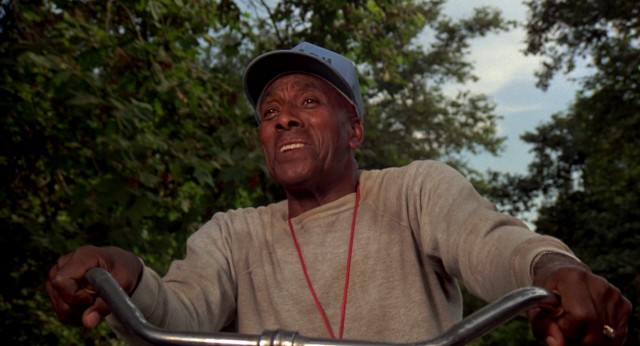 Scatman Crothers takes a bike ride with Albert Einstein in the movie's pot-fueled fantasy sequence.