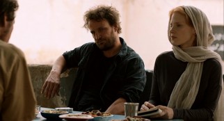 Dan (Jason Clarke) and Maya (Jessica Chastain) try a little tenderness on a detained terrorist subjected to torture.