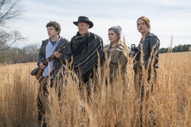 The Zombieland gang -- Columbus (Jesse Eisenberg), Tallahassee (Woody Harrelson), Little Rock (Abigail Breslin), and Wichita (Emma Stone) -- returns in full, with little evidence that ten years have passed.