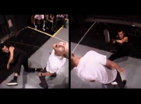 Justin Theroux and Owen Wilson rehearse their breakdance fight.