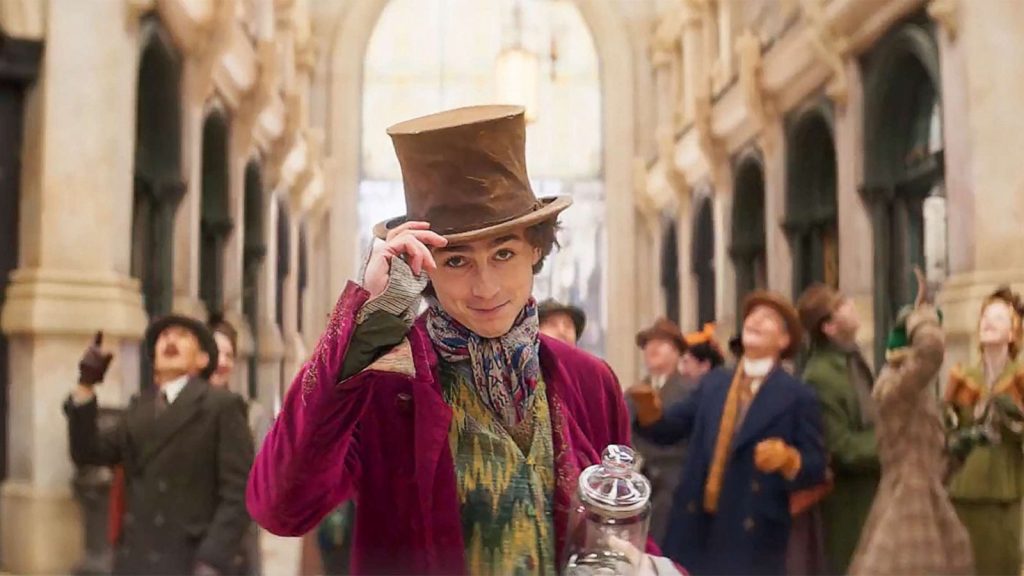 Timothée chalamet plays a young willy wonka just getting his start in the candy business in paul king's 2023 musical "wonka. "