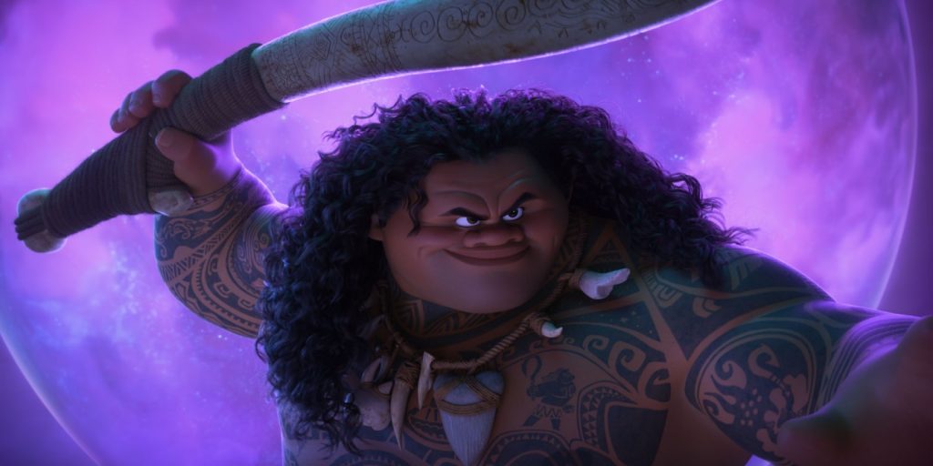 Moana 2 4 Maui returns with the voice of Dwayne Johnson and a chest full of partly-animated tribal tattoos.
