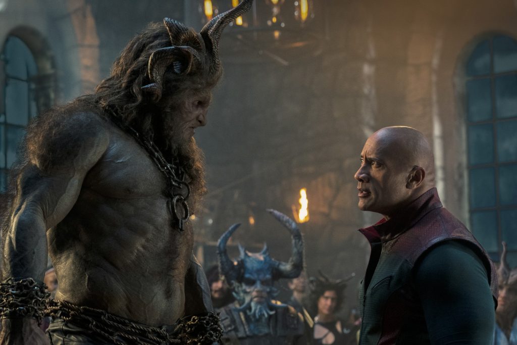 North Pole head of security Cal Drift (Dwayne Johnson) ends up an uninvited guest at the annual party of Santa Claus' brother Krampus (Kristofer Hivju) in "Red One."