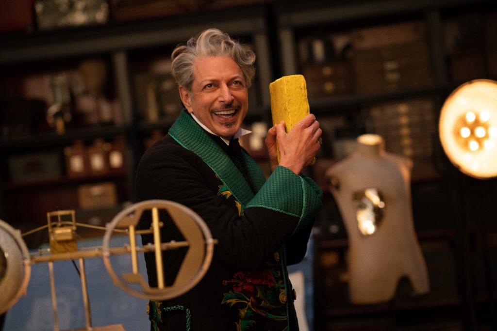 Jeff Goldblum wields a yellow brick as the sentimental and suspicious wizard of Oz.