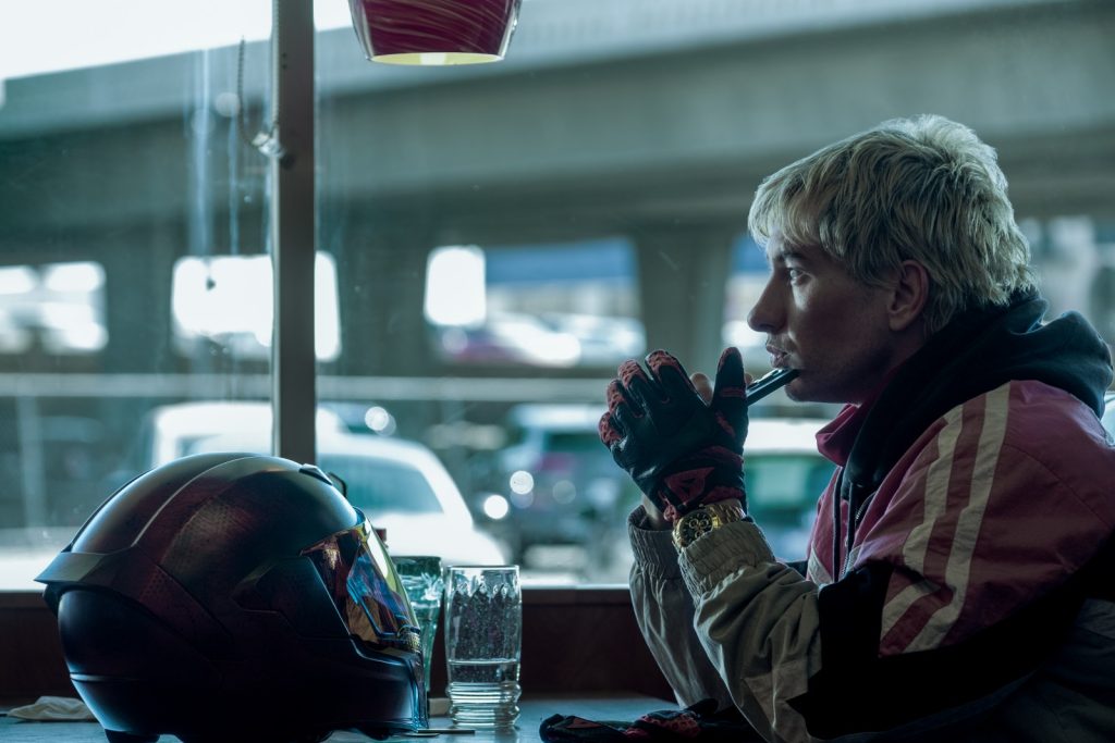 Barry Keoghan adds chaos as the lurky blonde, motorcyclist Ormon.
