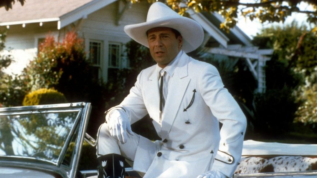 In his second lead film role, Bruce Willis plays old Western movie star Tom Mix in Blake Edwards' 1988 Old Hollywood caper "Sunset."